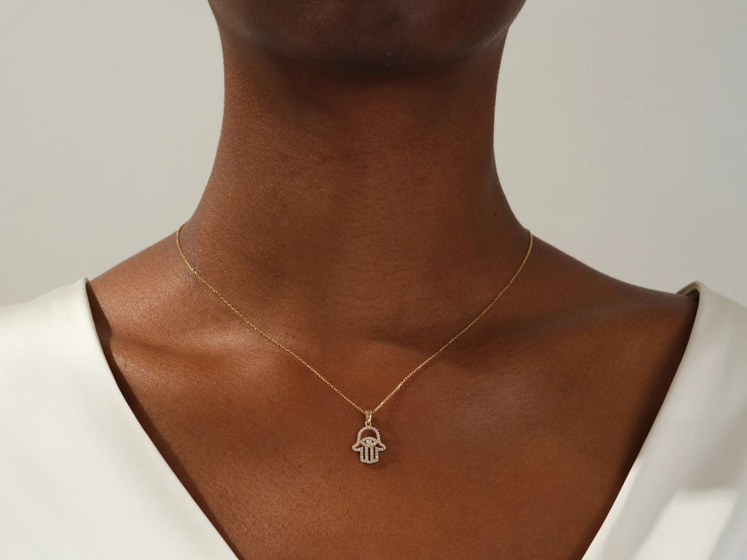 0.5 Carat Natural Diamond Hamsa Hand Necklace for Women | 14KT Gold