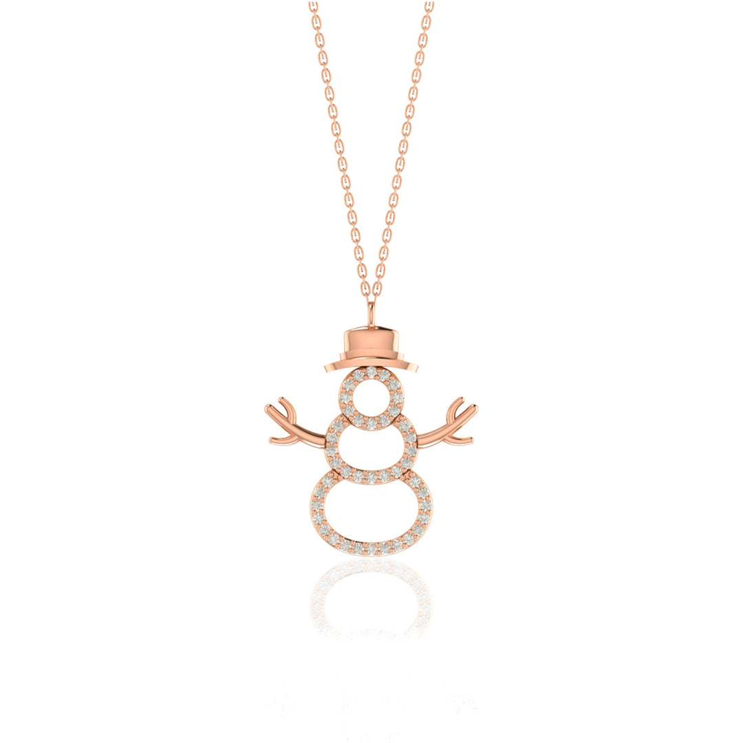 0.25 Carat Natural Diamond Snowman Pendant Necklace for Her | 14KT Gold