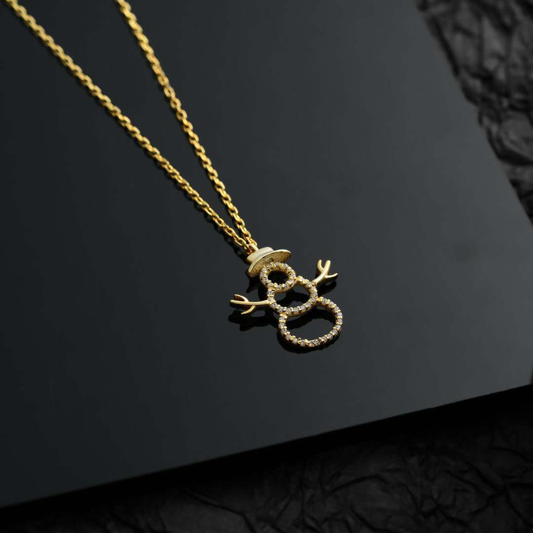 0.25 Carat Natural Diamond Snowman Pendant Necklace for Her | 14KT Gold