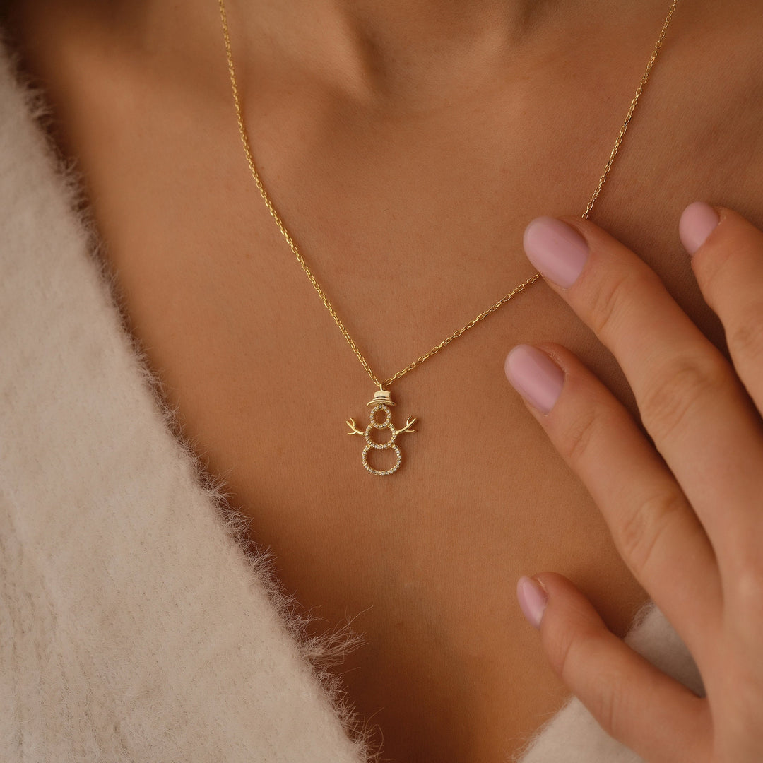 0.25 Carat Natural Diamond Snowman Pendant Necklace for Her | 14KT Gold