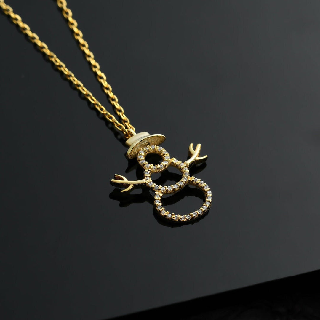 0.25 Carat Natural Diamond Snowman Pendant Necklace for Her | 14KT Gold