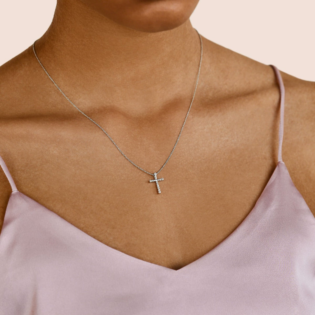 0.17 Carat Natural Diamond Cross Pendant Necklace | 14KT Gold