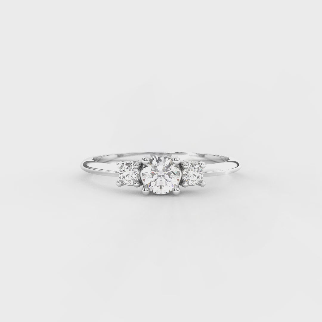 0.42 Carat Natural Diamond Three Stone Ring for Women | 14KT Gold