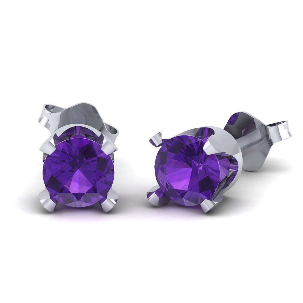 4.5mm Gold Plated Over Sterling Silver Purple Amethyst Gemstone Stud Earring for Women