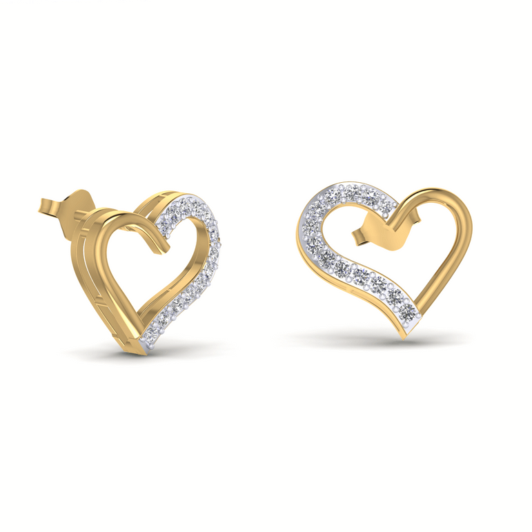 Yellow Gold Heart Shaped Diamond Earrings 