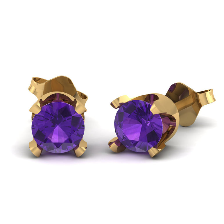 4.5mm Gold Plated Over Sterling Silver Purple Amethyst Gemstone Stud Earring for Women