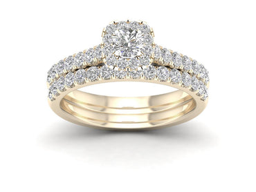 Halo Bridal Engagement Ring Set With Gold 3/4Ct Natural Round Diamonds