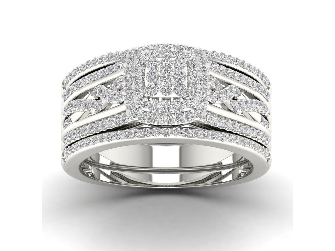 Halo Bridal Engagement Ring Set with 5/8ct TDW Natural Round Cut Diamonds