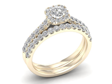 Halo Bridal Engagement Ring Set With Gold 3/4Ct Natural Round Diamonds