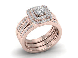 Bridal Ring Set, Engagement Ring Set 3/4ct Natural Diamonds