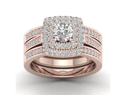 Bridal Ring Set, Engagement Ring Set 3/4ct Natural Diamonds
