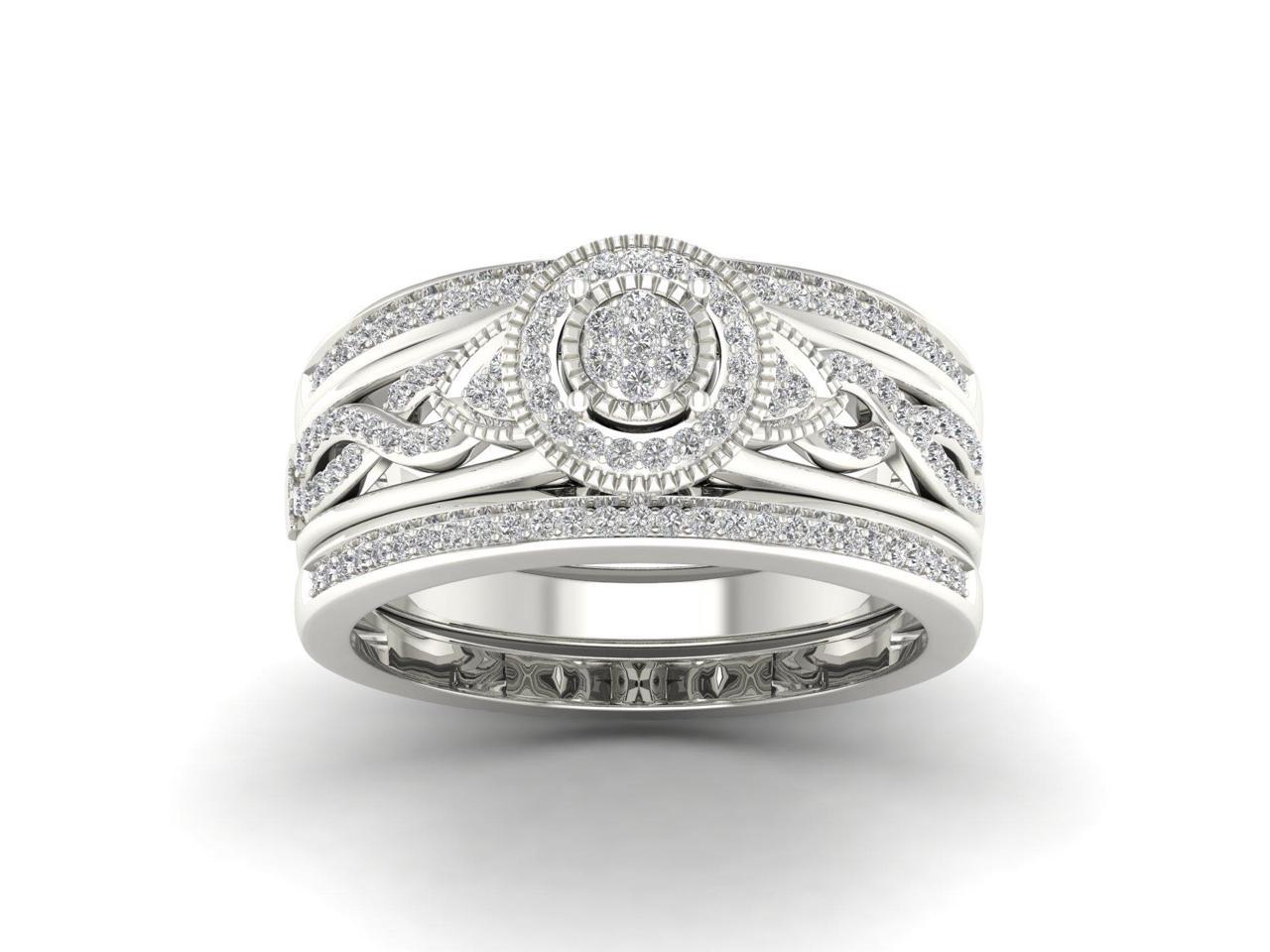 Halo Bridal Ring Set with 3/8ct TDW Natural Round Cut Diamonds