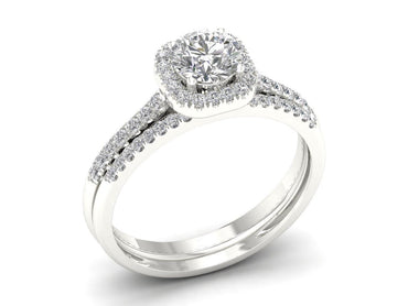 Bridal Ring Set Halo Engagement Ring with Gold 3/4ct Natural Diamonds