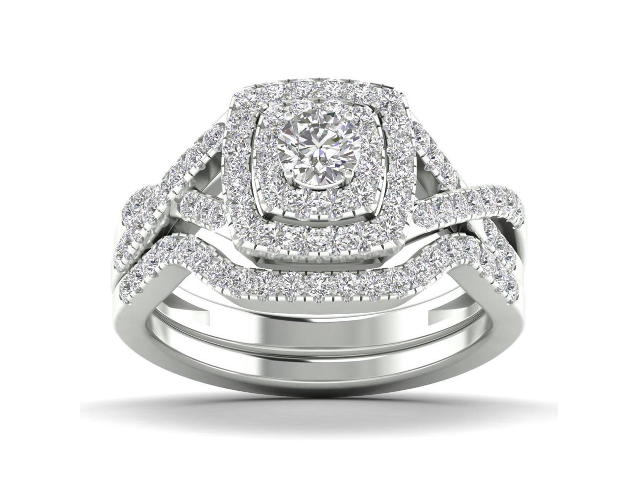 7/8Ct Natural Diamonds Bridal Ring Set Halo Engagement Ring