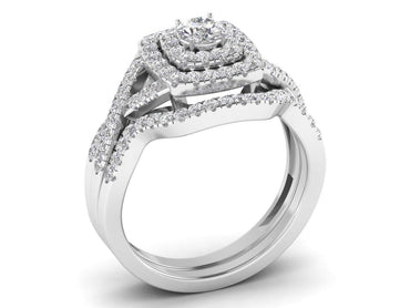 7/8Ct Natural Diamonds Bridal Ring Set Halo Engagement Ring