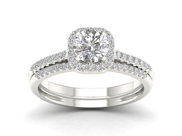 Bridal Ring Set Halo Engagement Ring with Gold 3/4ct Natural Diamonds