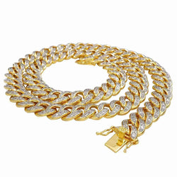 Round Diamonds yellow Gold Cuban Link Chain