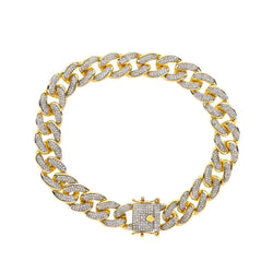 Iced Out Cuban Link Bracelet for Men yellow gold