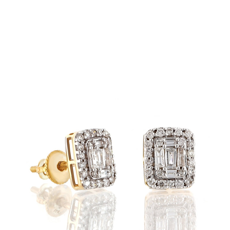 3/8ct. Baguette And Round Diamond Earrings 14K, 10K, Gold & 925 Silver  By Fehu Jewel