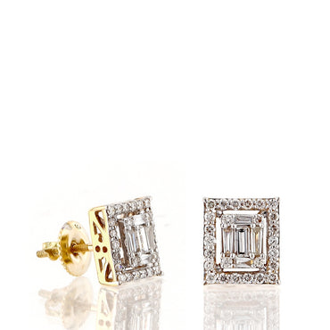 1/2ct. Baguette And Round Diamond Earrings 14K, 10K, Gold & 925 Silver  By Fehu Jewel