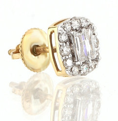 3/4ct. Baguette And Round Diamond Earrings 14K, 10K, Gold & 925 Silver  By Fehu Jewel