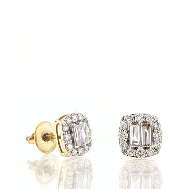 3/4ct. Baguette And Round Diamond Earrings 14K, 10K, Gold & 925 Silver  By Fehu Jewel
