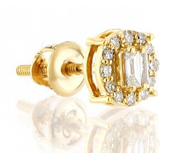 1/5ct. Baguette And Round Diamond Earrings 14K, 10K, Gold & 925 Silver  By Fehu Jewel