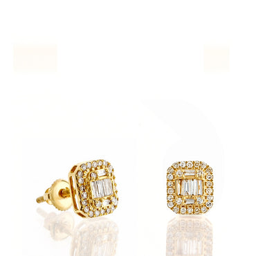 1/3ct. Baguette And Round Diamond Earrings 14K, 10K, Gold & 925 Silver  By Fehu Jewel