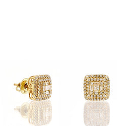 5/8ct. Baguette And Round Diamond Earrings 14K, 10K, Gold & 925 Silver  By Fehu Jewel