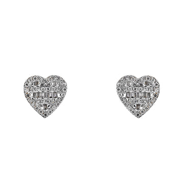 0.27ct. Baguette And Round Diamond Heart Shape Earrings 14K, 10K, Gold & 925 Silver  By Fehu Jewel