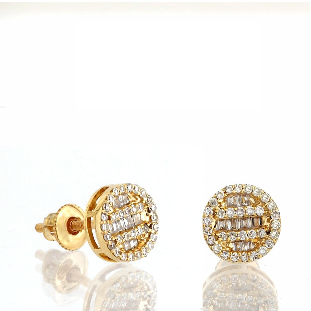 1/3ct. Baguette And Round Diamond Earrings 14K, 10K, Gold & 925 Silver  By Fehu Jewel
