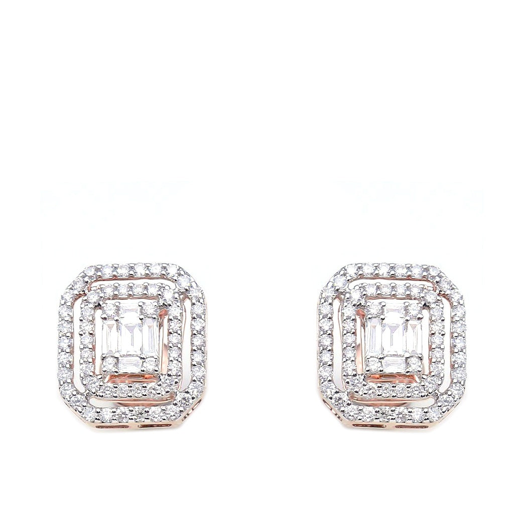 7/8ct. Baguette And Round Diamond Earrings 14K, 10K, Gold & 925 Silver  By Fehu Jewel