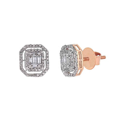 Baguette and Round Diamond Rose Gold Stud Earrings for Men