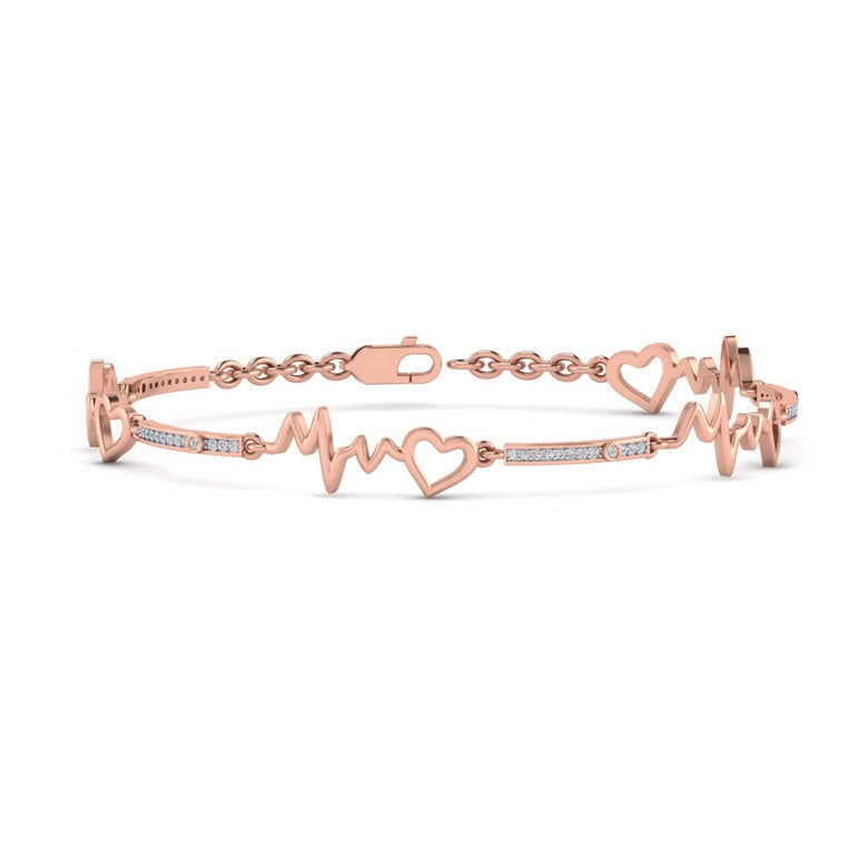 Rose Gold Natural Diamond Heart with Heartbeat Bracelet