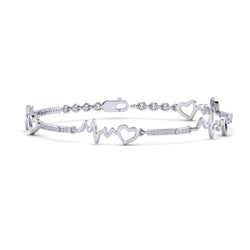 White Gold Natural Diamond Heart with Heartbeat Bracelet