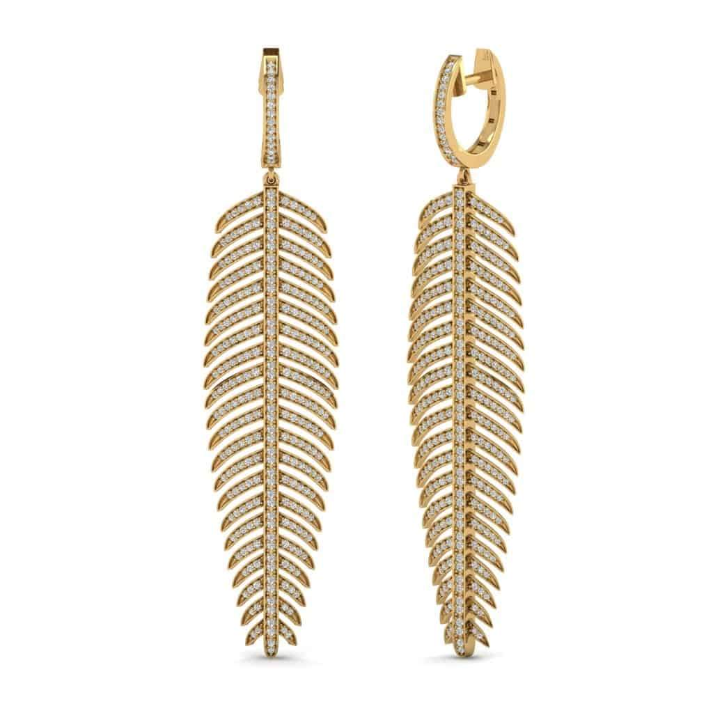 Diamond Palm Leaf Earrings for Women yellow gold