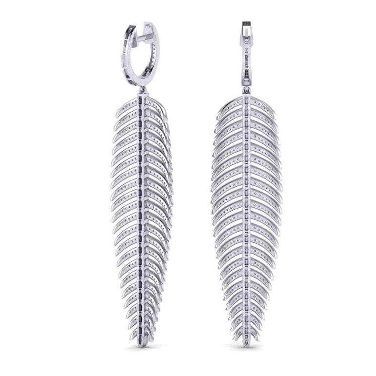 Diamond Palm Leaf Earrings for Women white gold