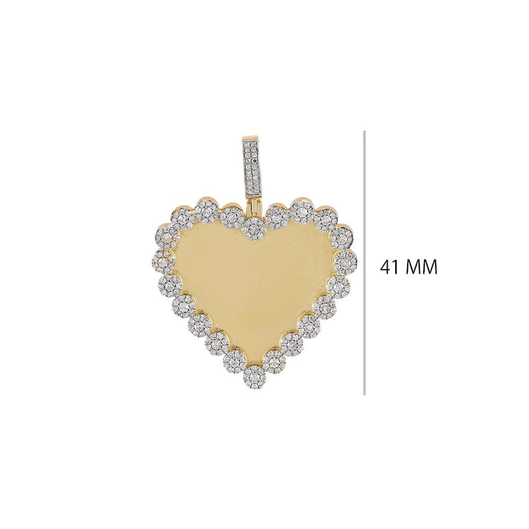 Flower Cluster Border Heart Shape Photo Pendant With 1 Ct. Round Diamond By Fehu Jewel