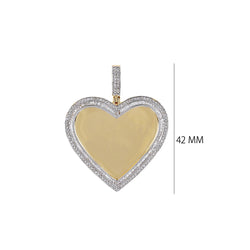 BAGUETTE & ROUND Diamond Border  Heart Shape  Photo Pendant  With 7/8 CT Round Diamond By Fehu Jewel