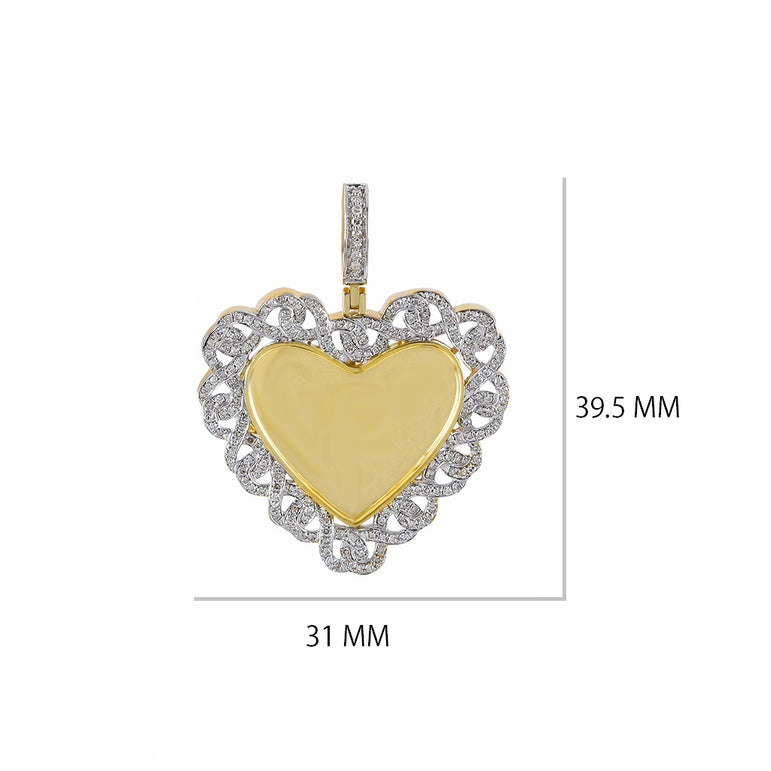 Heart Shape(Link Chain Design Border) Photo Pendant  With 5/8 CT Round Diamond By Fehu Jewel
