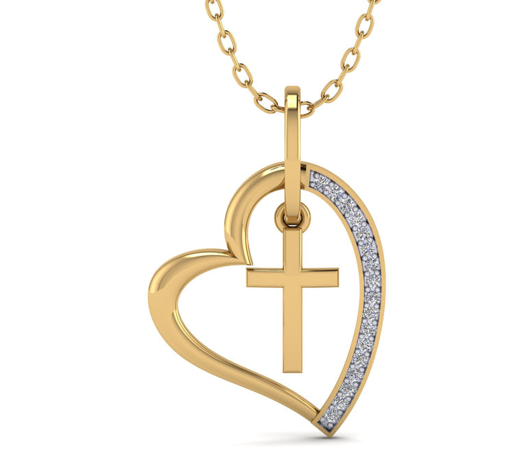 Heart with cross Women Pendant With 1/10 CT's. Natural Diamond By Fehu Jewel