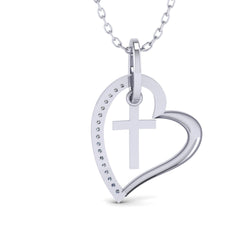 Heart with cross Women Pendant With 1/10 CT's. Natural Diamond By Fehu Jewel