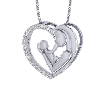 1/8 CT.WT Mom with Child Diamond Pendant Necklace For Women By FEHU
