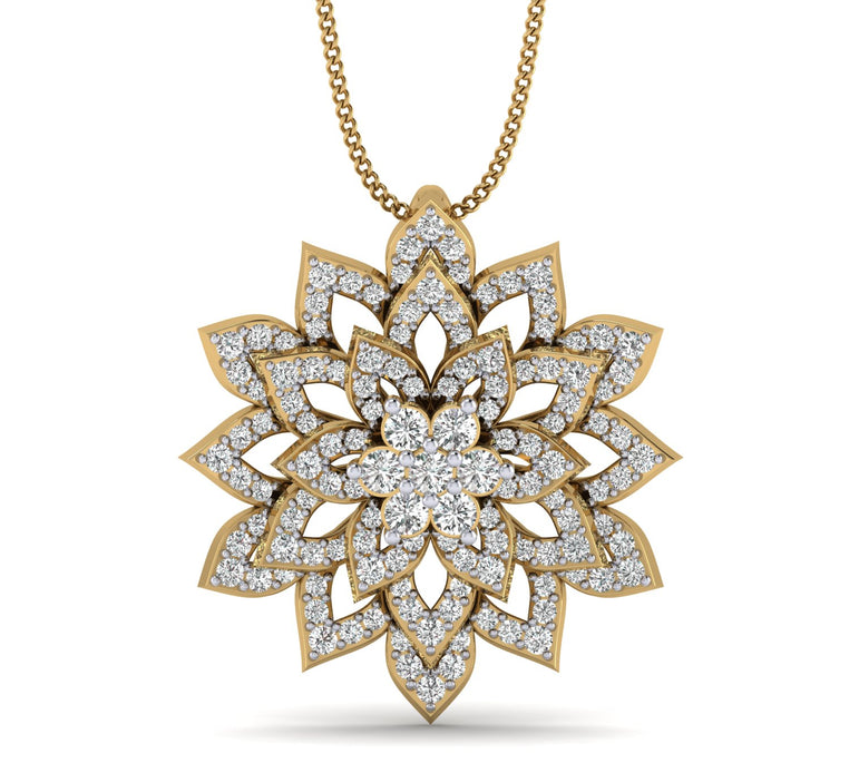 7/8ct Natural Diamond Flower Pendant Necklace In Gold Plated Silver By FEHU