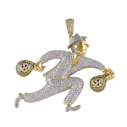 Running Man with Money Bag Pendant for Men yellow gold