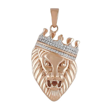 Diamond Crown Head Lion Pendant for Men rose gold