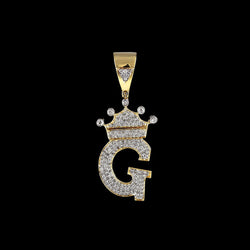 Yellow Gold Diamond Crown Initial  Letter A to Z  Pendant