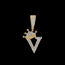 Yellow Gold Diamond Crown Initial  Letter A to Z  Pendant