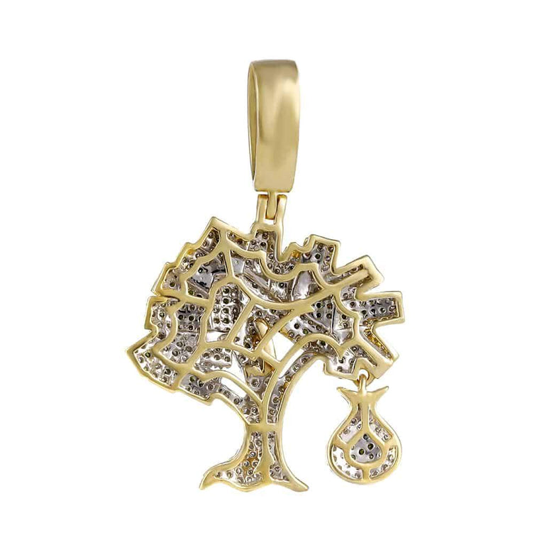 Iced Out Money Tree Pendant yellow gold