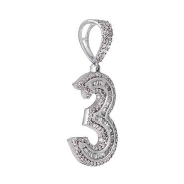 Number Three Initial Necklace Pendant white gold
